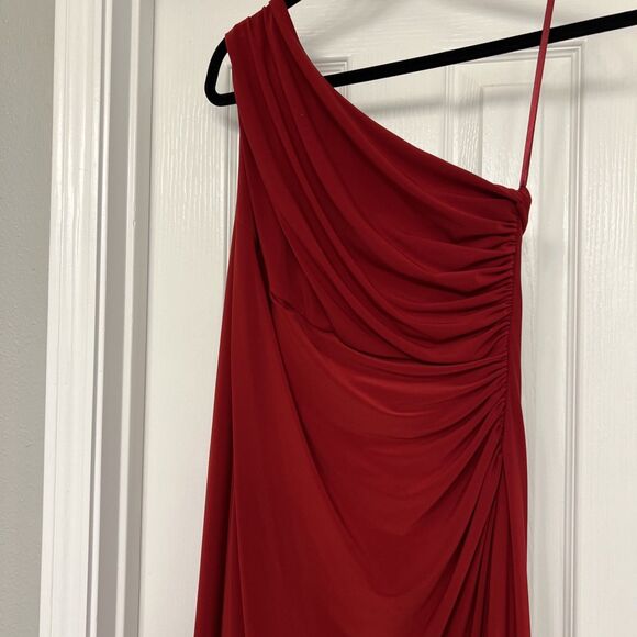 Lauren Ralph Lauren One Shoulder Draped Evening Gown Red Slinky Knit Size 8 - Picture 10 of 12